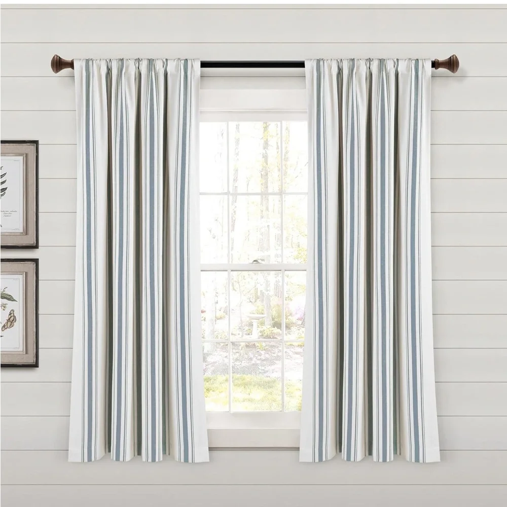 Lush Decor Farmhouse Stripe Yarn Dyed Eco-Friendly Recycled Cotton Window PAIR